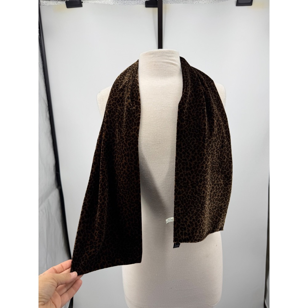 Ann Taylor Leopard Velvet Scarf Women 48x6.5" Brown Animal Print Stretch Plush